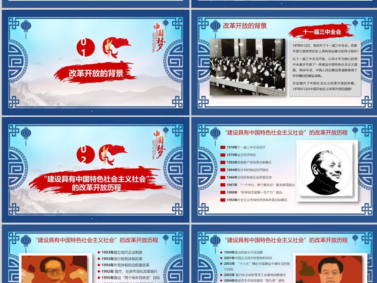 改革开放43周年红蓝中国风党建风PPT模板 改革开放43周年红蓝中国风党建风PPT模板
