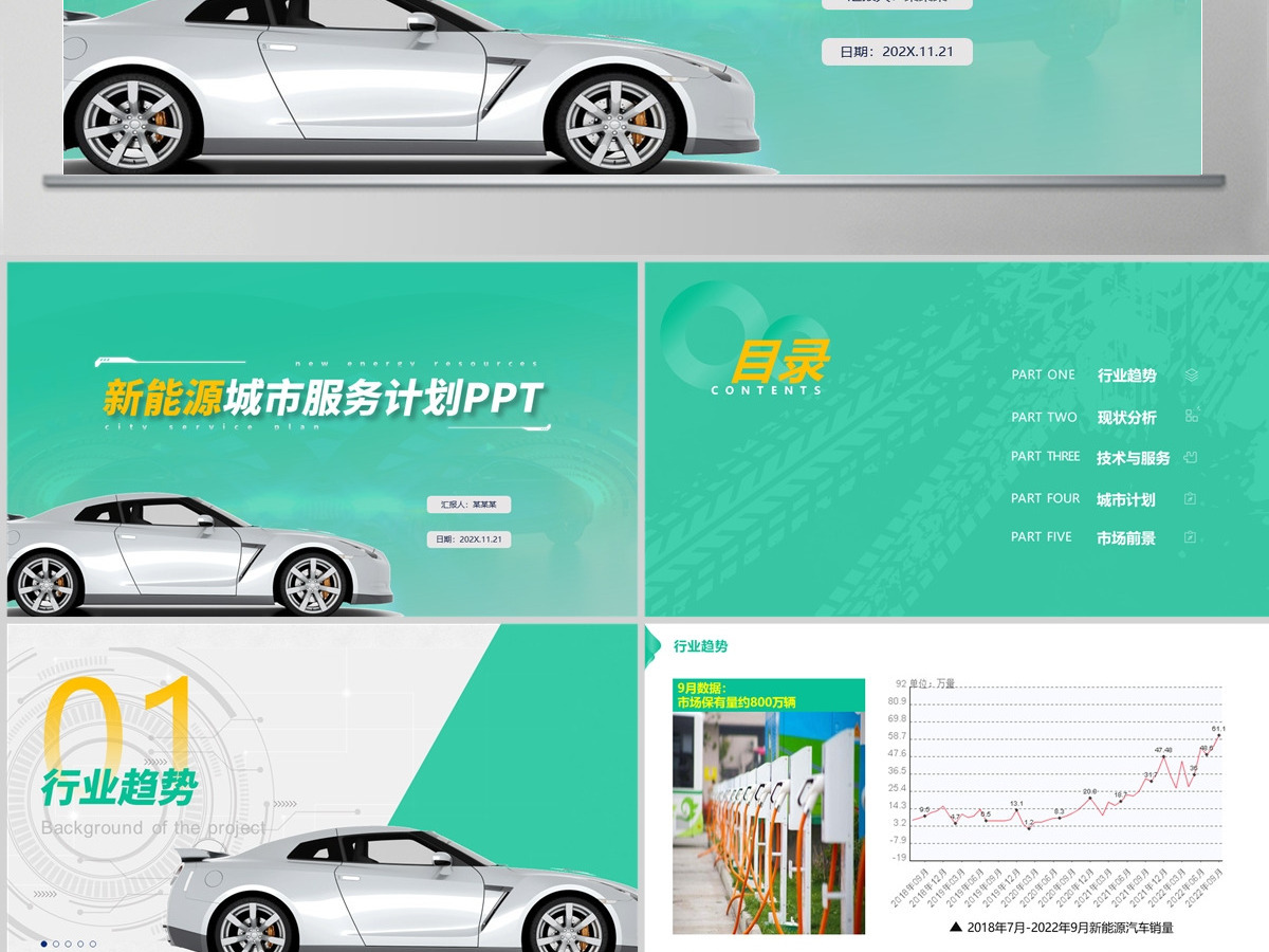 2022科技风新能源城市服务计划商务汇报工作总结PPT模板