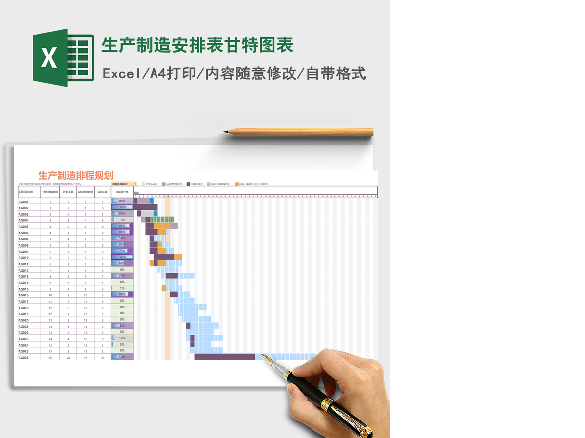 生产制造安排表甘特图表Excel模板