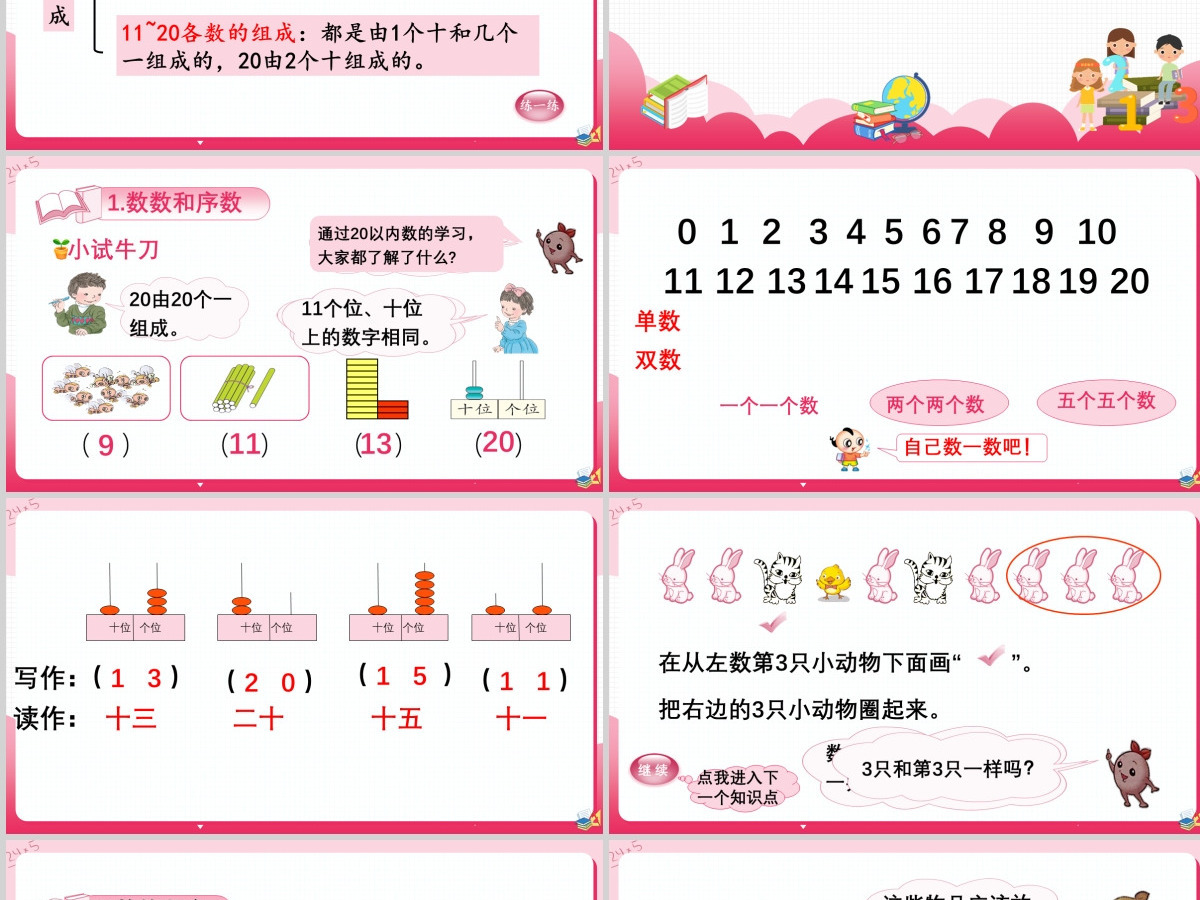 20以内数的认识人教版小学数学一年级上册总复习数与代数(一) 20以内数的认识人教版小学数学一年级上册总复习数与代数(一)