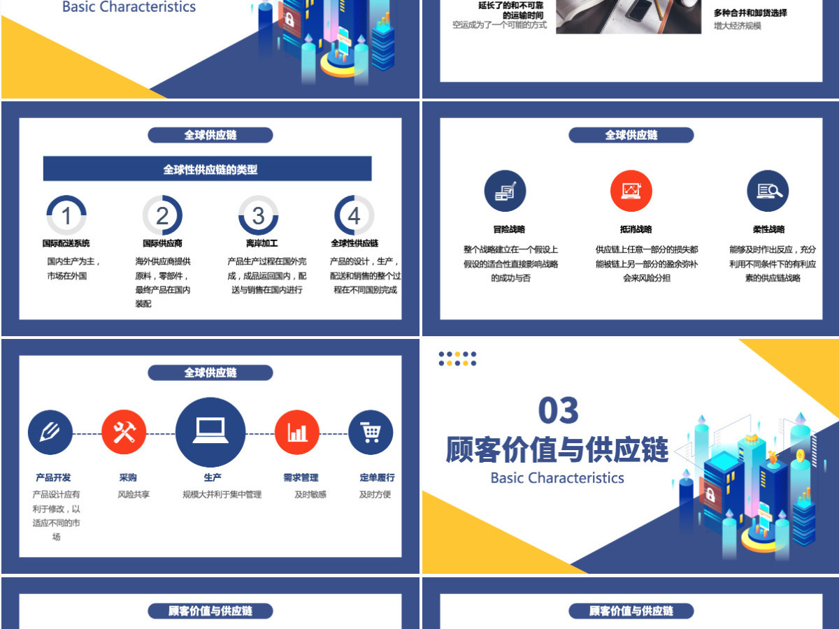 企业公司战略供应链管理蓝色卡通插画商务风PPT模板