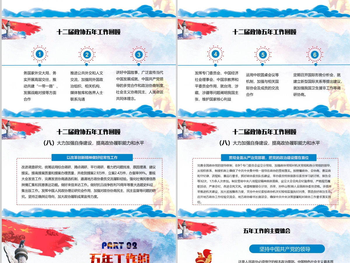 蓝色中国风2018年全国两会政协常委会工作报告工作汇报党课ppt