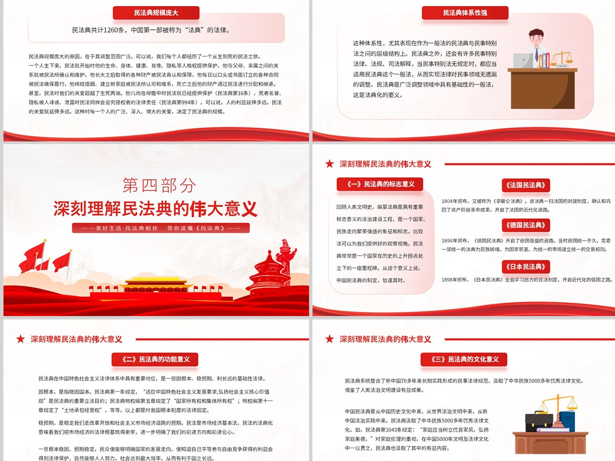  2023典亮美好生活PPT红色精美风第三个民法典宣传月专题党课课件模板下载