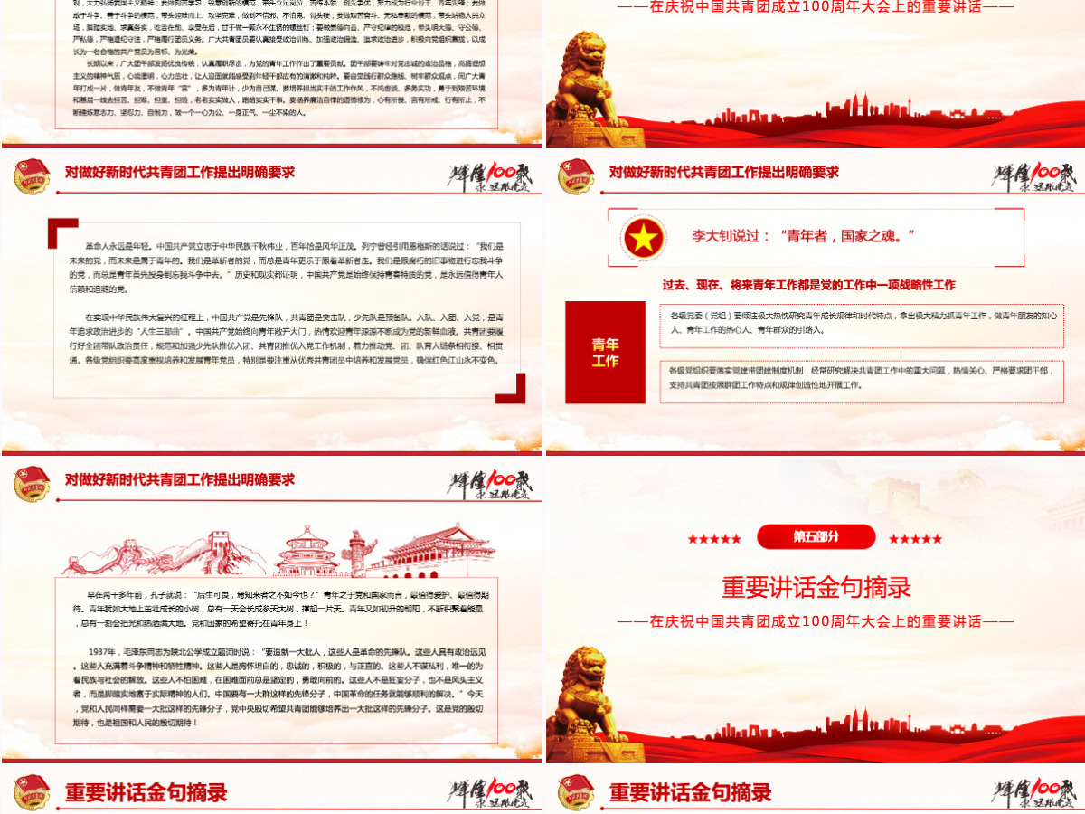 红色精美在庆祝中国共产主义青年团成立100周年大会上的讲话精神解读团课课件 红色精美在庆祝中国共产主义青年团成立100周年大会上的讲话精神解读团课课件