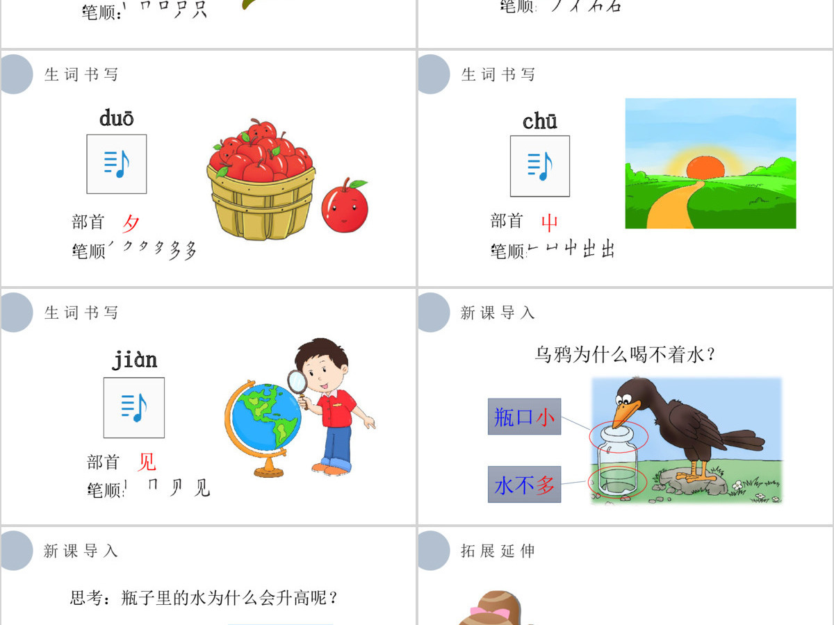 人教版小学一年级语文上册第五章课文：第十三课——乌鸦喝水（含配套教案）课件PPT