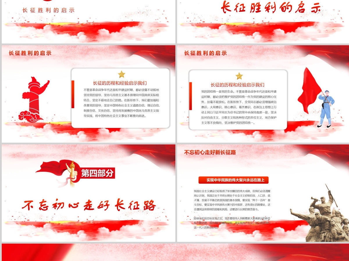 红色简约大气风弘扬长征精神党课ppt