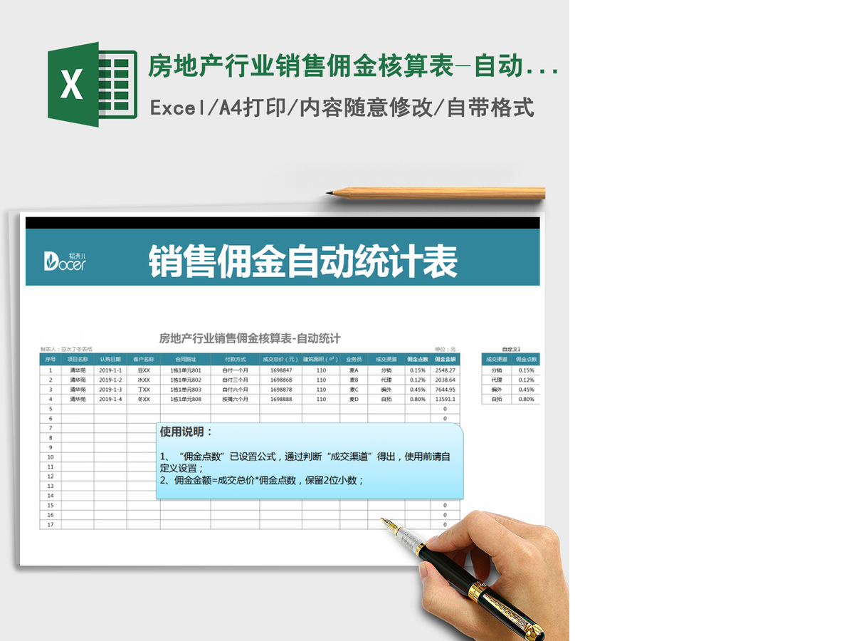 2021年房地产行业销售佣金核算表-自动统计
