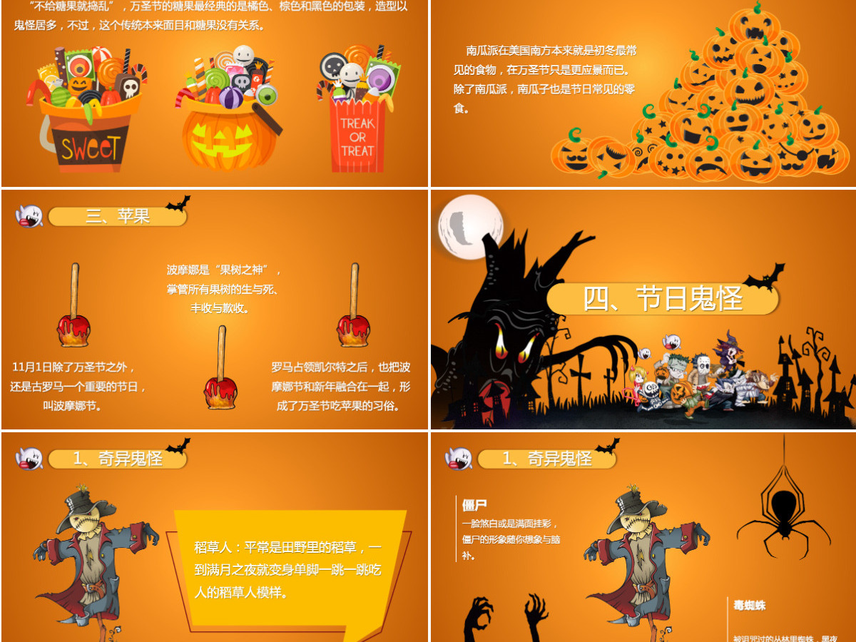 卡通万圣节主题节日介绍宣传PPT通用模板 卡通万圣节主题节日介绍宣传PPT通用模板