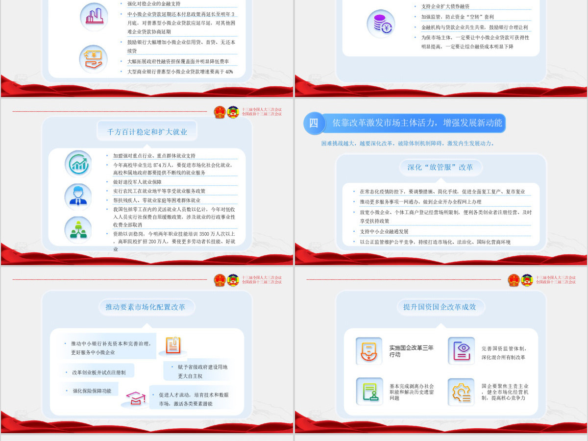 2020蓝色红色新拟态风全国两会聚焦两会精神PPT模版 2020蓝色红色新拟态风全国两会聚焦两会精神PPT模版