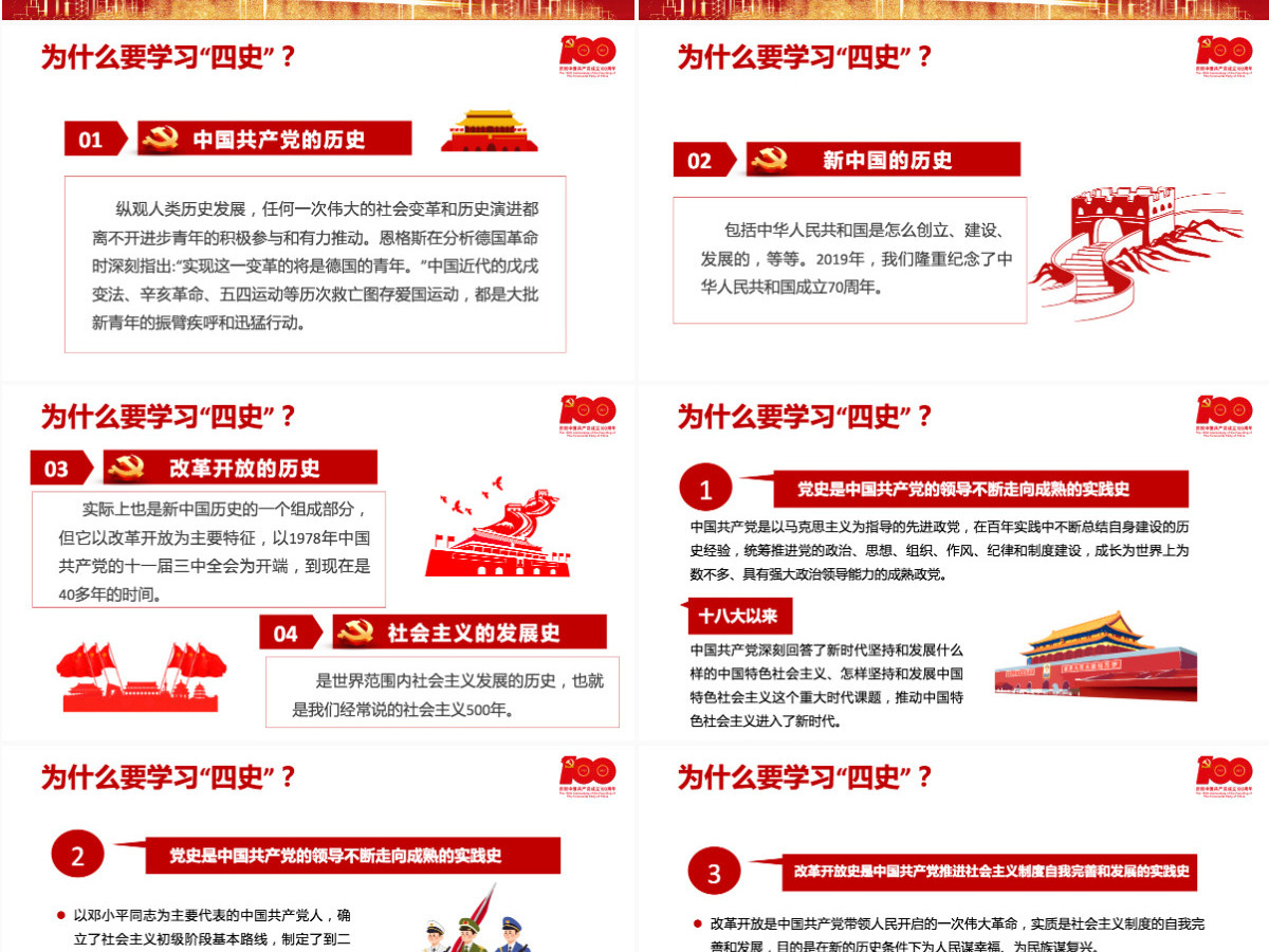 2021学习传播四史砥砺奋进前行PPT庆祝建党100周年四史党课学习党支部党政党史国史改革开放史专题辅导PPT模板-含讲稿