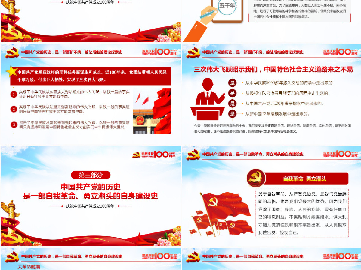 蓝色大气党员干部要从党的百年光辉历史中坚定初心使命庆祝建党100周年PPT--含讲稿 蓝色大气党员干部要从党的百年光辉历史中坚定初心使命庆祝建党100周年PPT--含讲稿