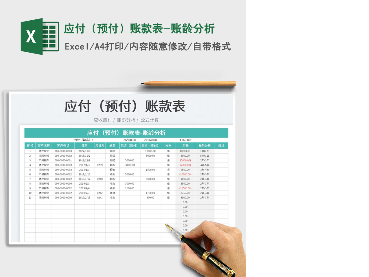 2021应付(预付)账款表-账龄分析免费下载 2021应付(预付)账款表-账龄分析免费下载