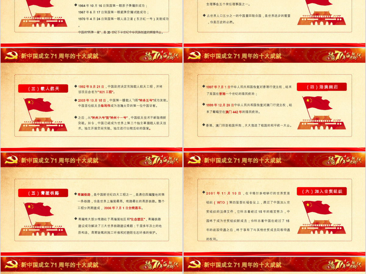 红色喜庆2020庆祝建国71周年喜迎国庆党员教育党课PPT
