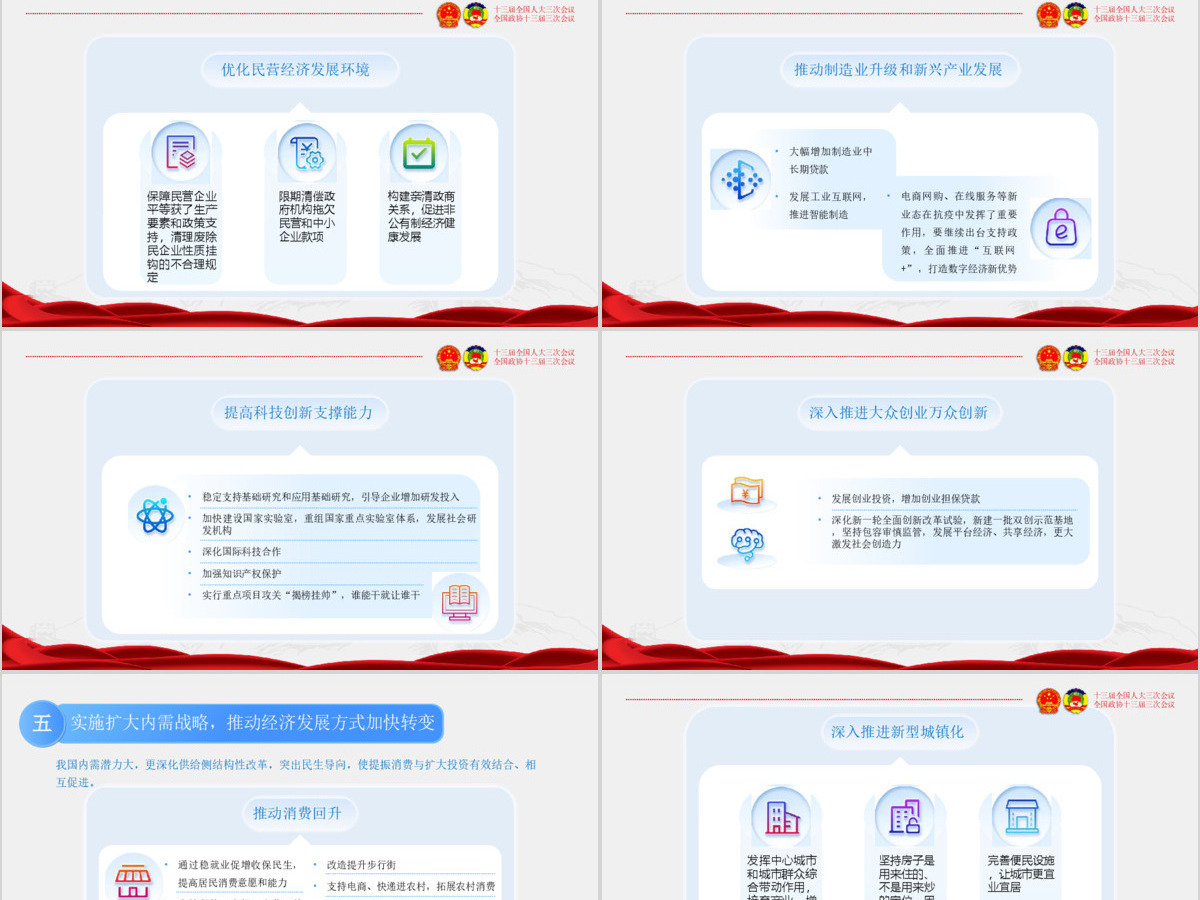 2020蓝色红色新拟态风全国两会聚焦两会精神PPT模版 2020蓝色红色新拟态风全国两会聚焦两会精神PPT模版