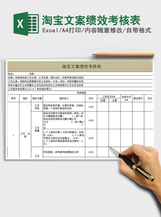 2021年淘宝文案绩效考核表 2021年淘宝文案绩效考核表