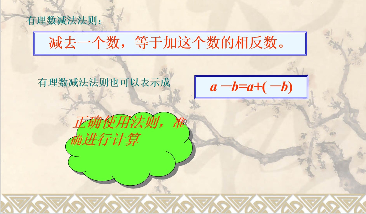  义务教育课程标准实验教科书七年级上册第一章有理数有理数减法数学课件PPT模板