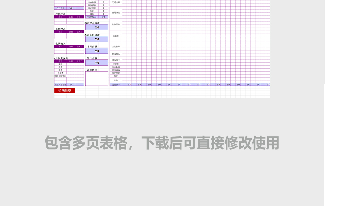 EXCEL格式家庭记账本管理系统
