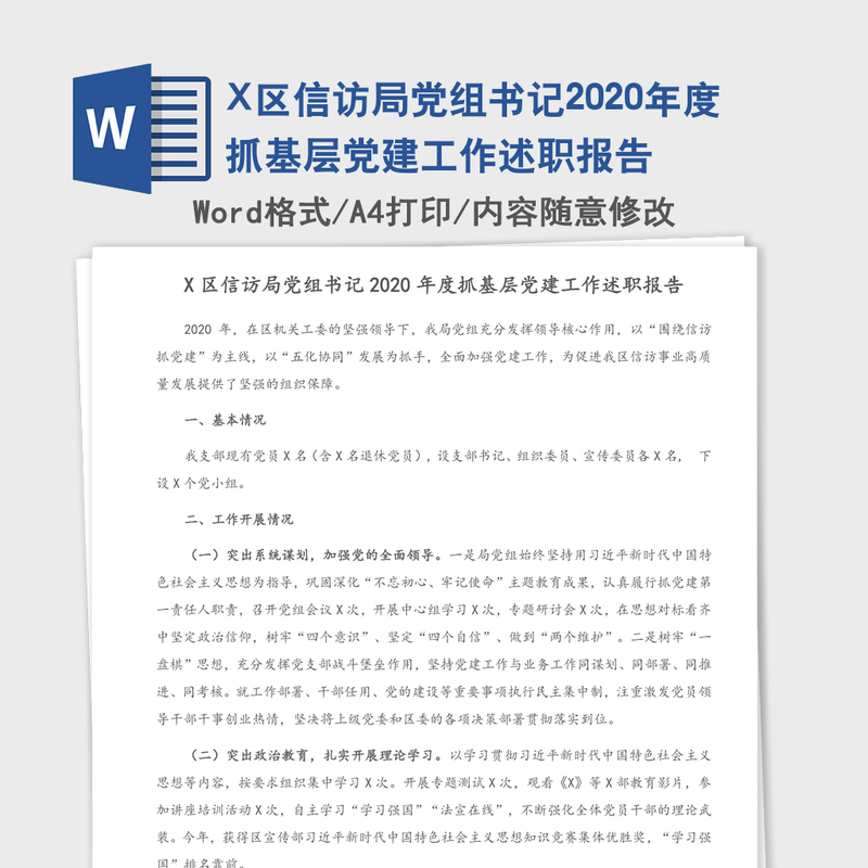 X区信访局党组书记2020年度抓基层党建工作述职报告