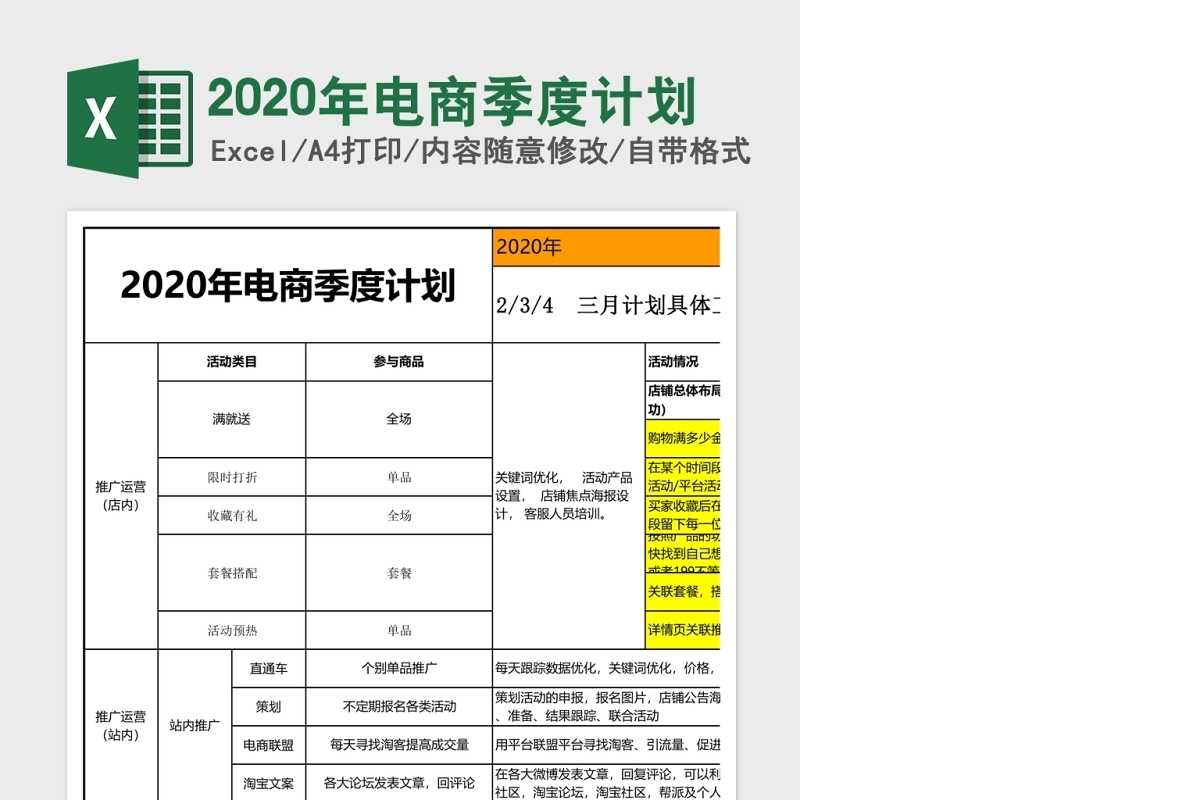 2020年电商季度计划表