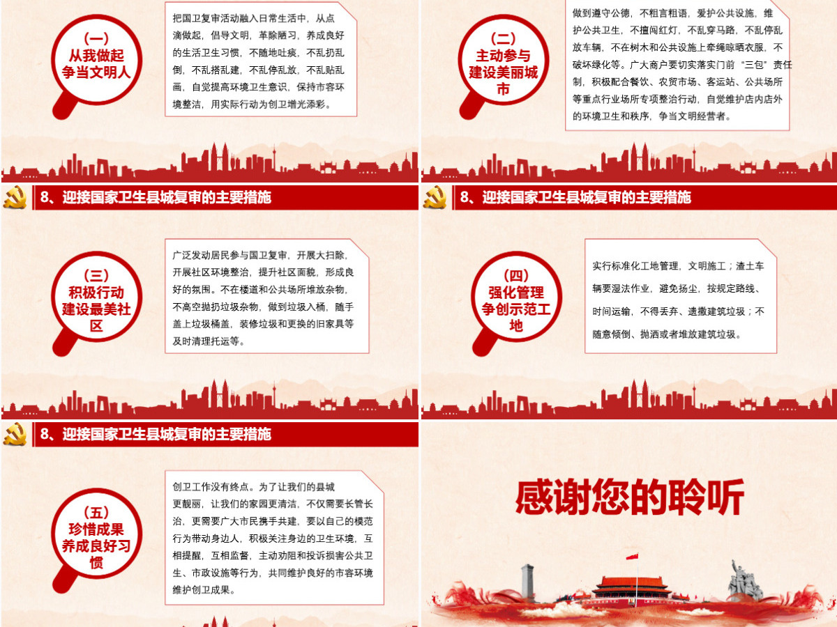 党政府迎接国家卫生县城复审创建国家卫生城市工作汇报总结报告通用PPT