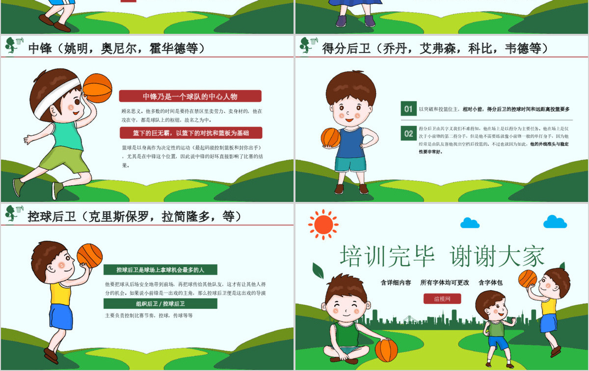 原创时尚篮球比赛少儿篮球培训篮球争霸PPT模板-版权可商用