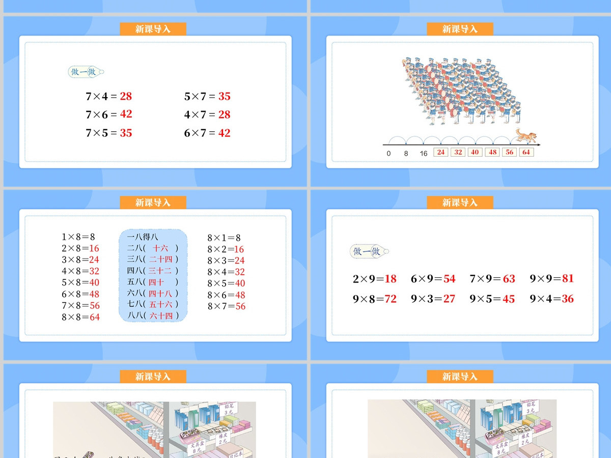 人教版二年级数学上册第六章:表内乘法(二)课件PPT模板-含教案 人教版二年级数学上册第六章:表内乘法(二)课件PPT模板-含教案