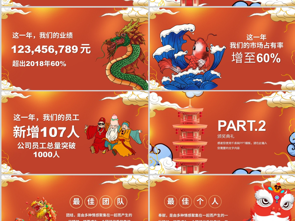 国潮插画风牛年好运新年主题PPT模板 国潮插画风牛年好运新年主题PPT模板