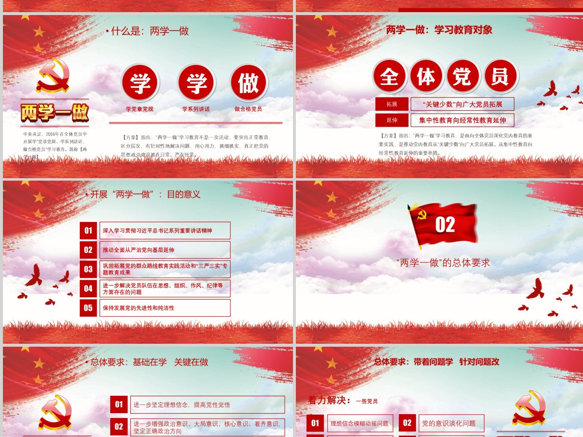 两学一做ppt模板党课课件党建党章学习-含讲稿