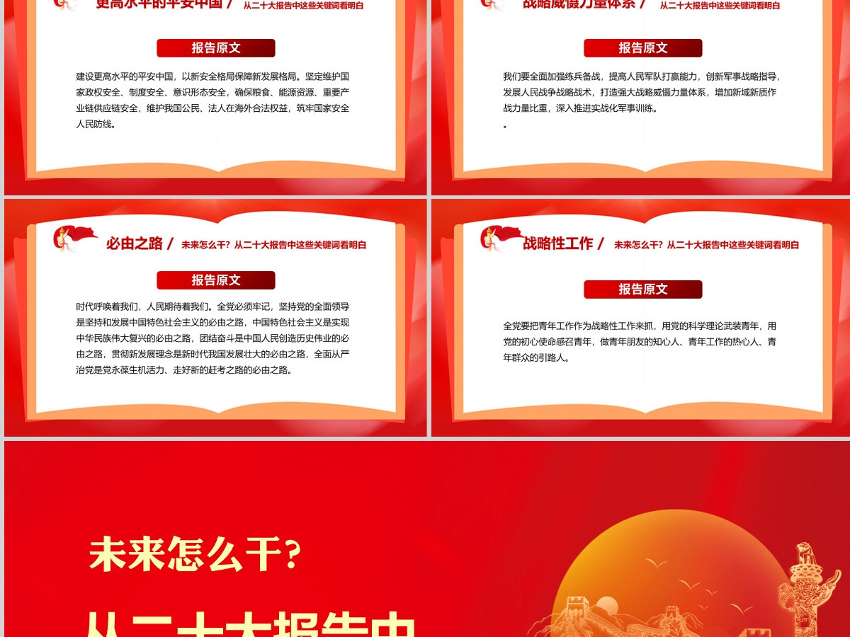 未来怎么干从二十大报告中这些关键词看明白PPT红色精美20大报告中的关键词学习解读微党课课件 未来怎么干从二十大报告中这些关键词看明白PPT红色精美20大报告中的关键词学习解读微党课课件