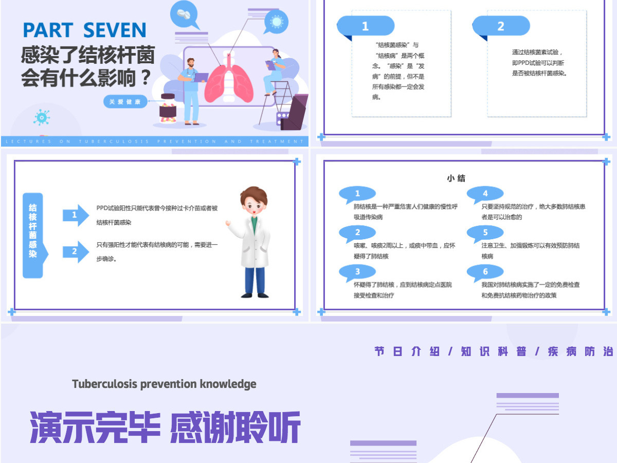 肺结核防治简约风肺结核防治知识讲座课件模板PPT