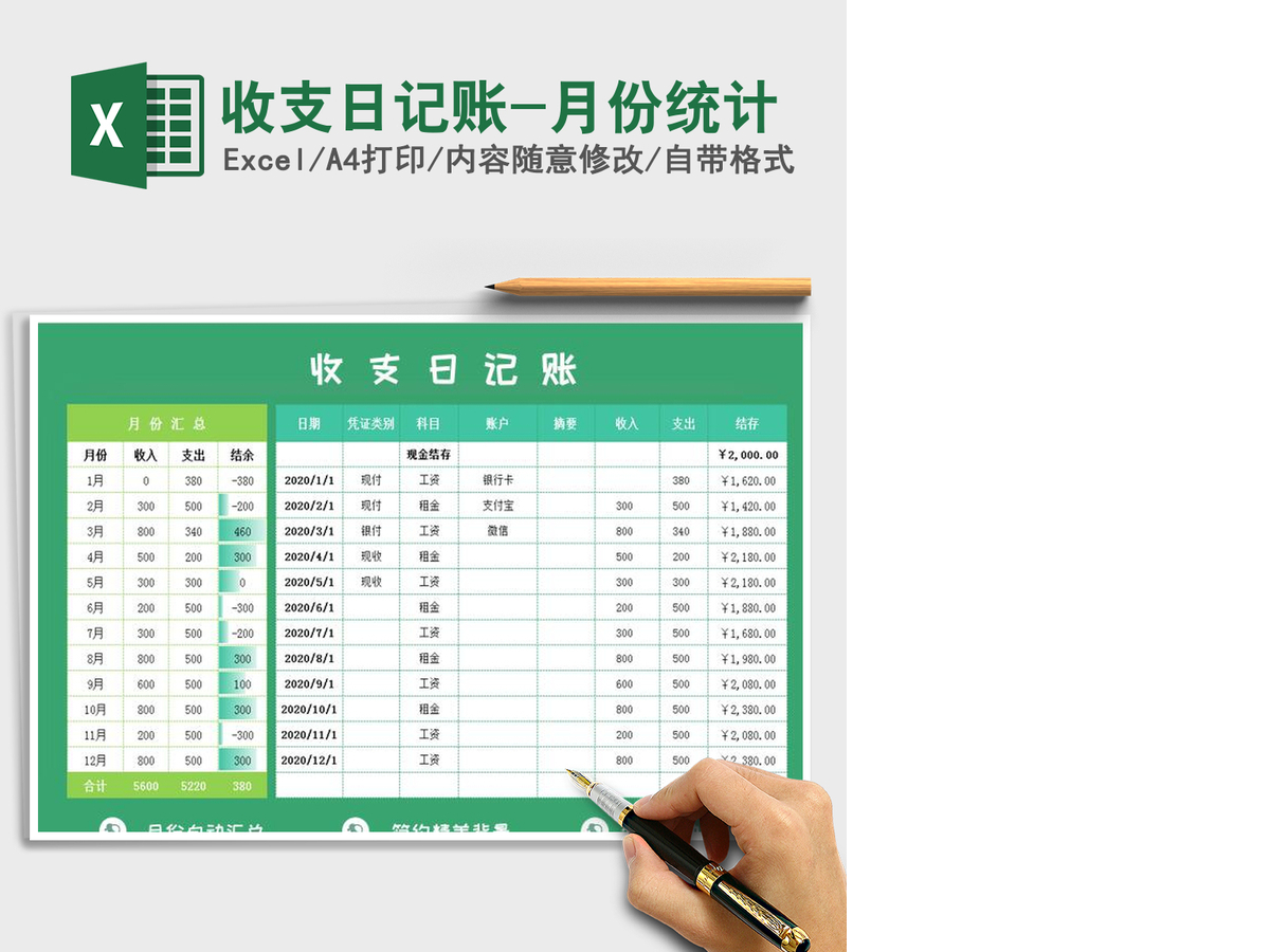 2021年收支日记账-月份统计 2021年收支日记账-月份统计