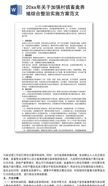 20xx年关于加强村镇畜禽养殖综合整治实施方案范文