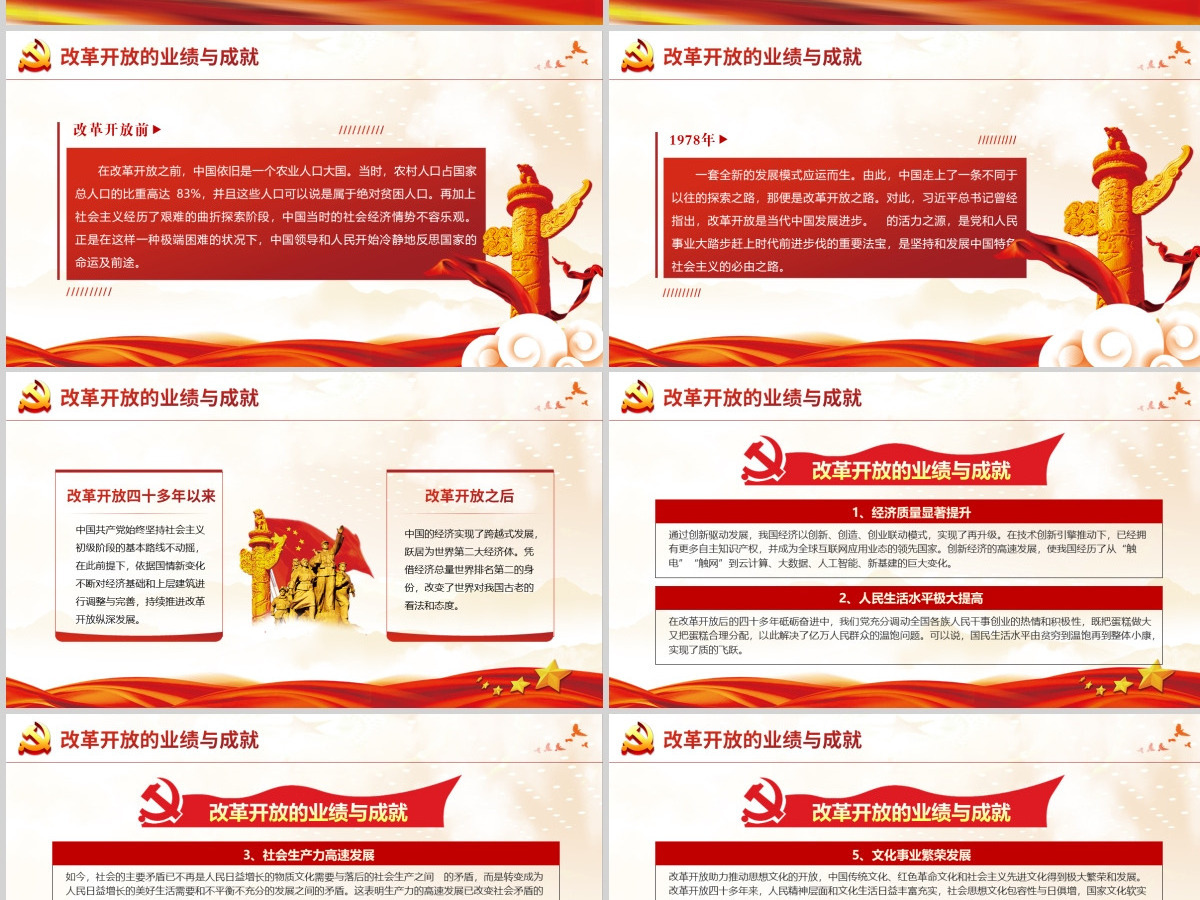 四史学习教育之改革开放史红色党政党建专题党课ppt模板-含讲稿