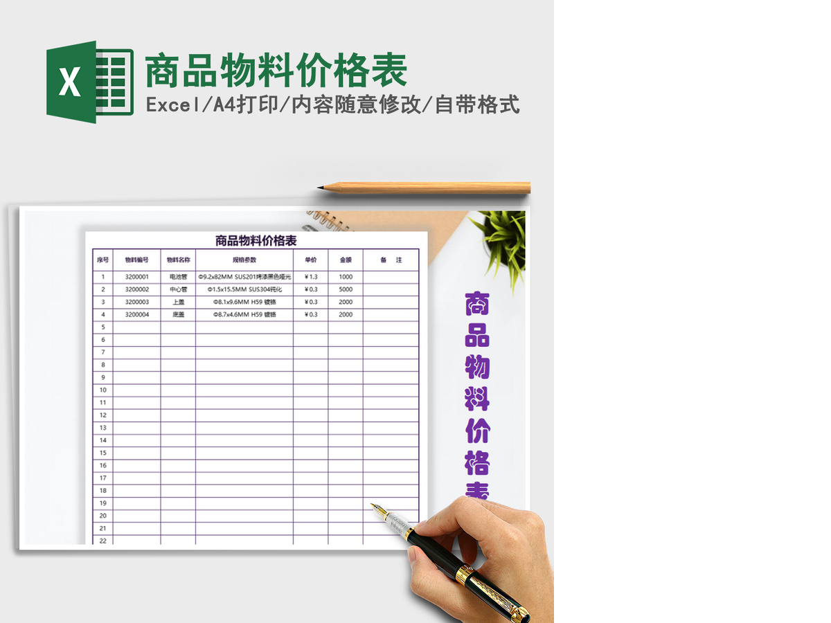 2021年商品物料价格表
