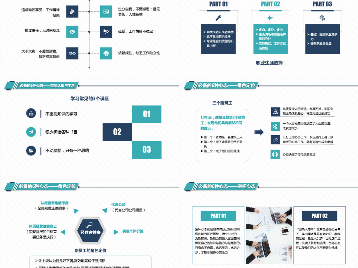 原创简约企业职场新入职员工心态培训PPT