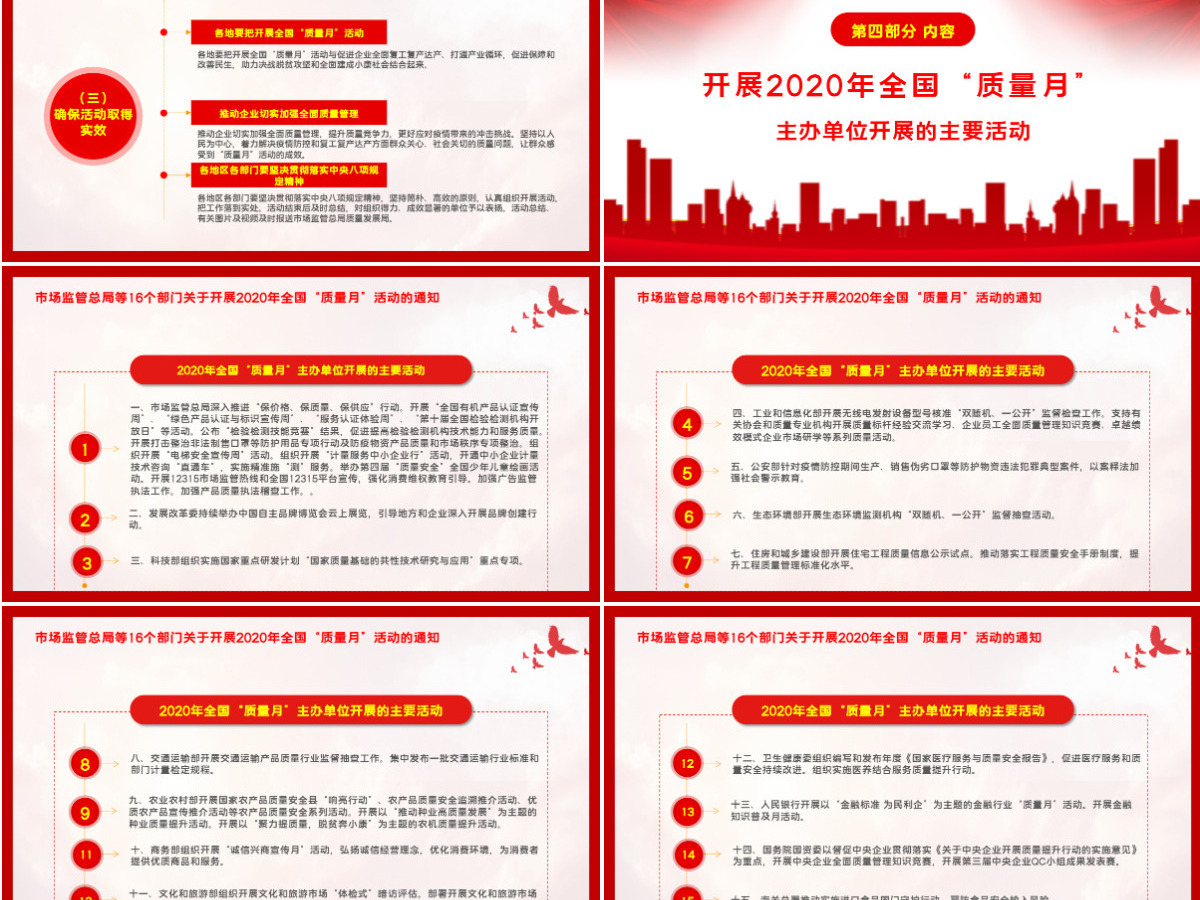 红色大气学习解读2020年全国“质量月”活动的通知ppt模板-含讲稿
