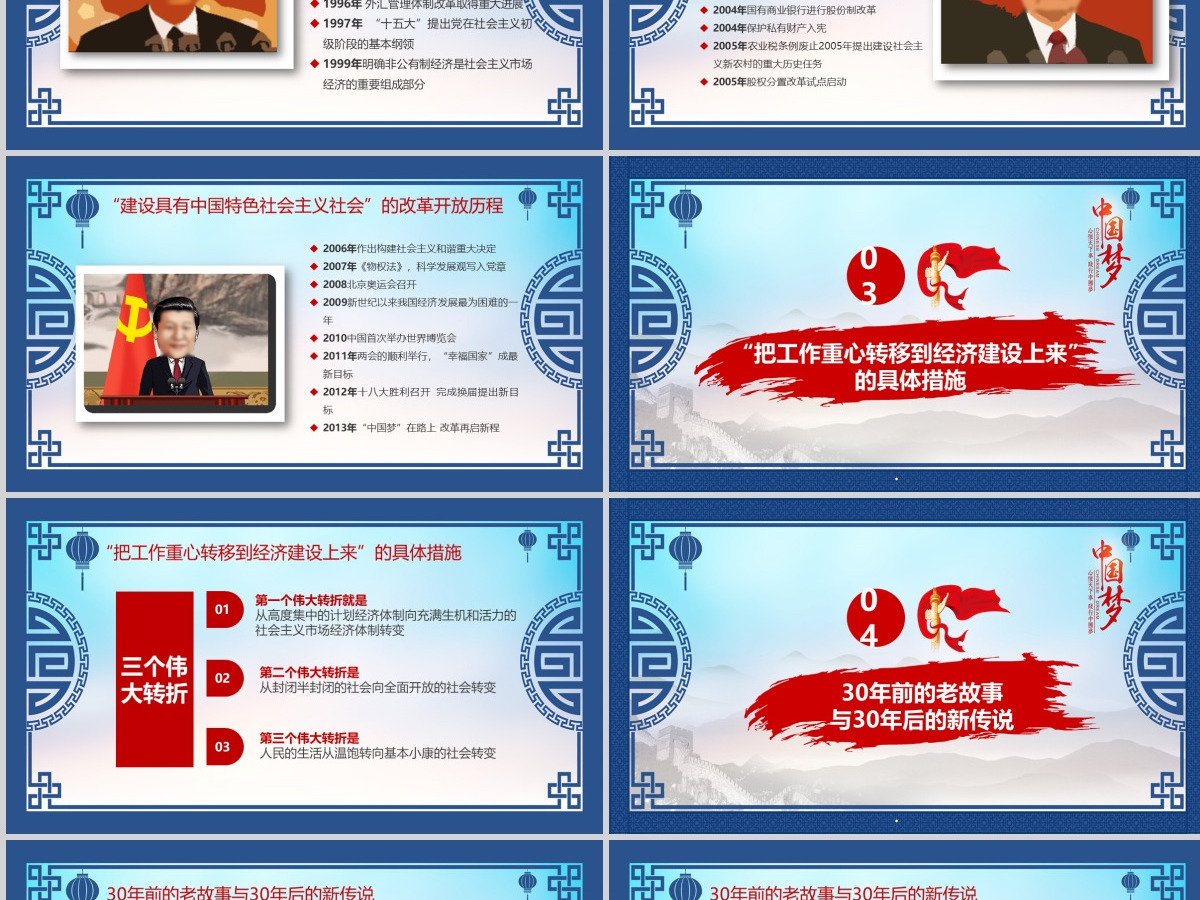 改革开放43周年红蓝中国风党建风PPT模板 改革开放43周年红蓝中国风党建风PPT模板