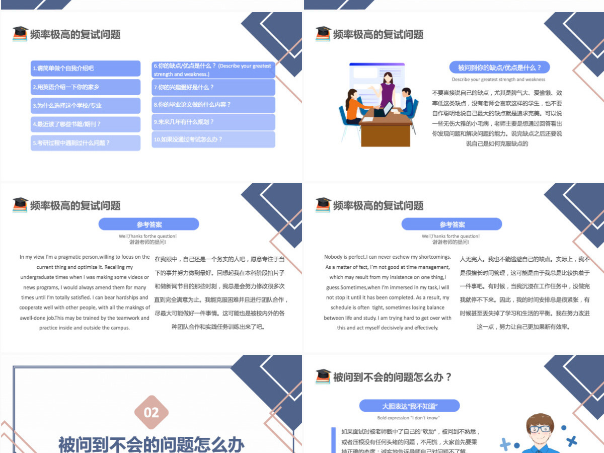 2022考研复试经验分享蓝色卡通风考研经验分享会课件模板PPT
