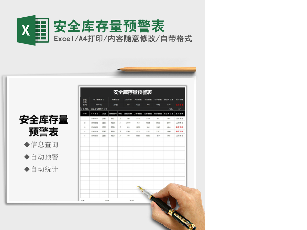 2021年安全库存量预警表