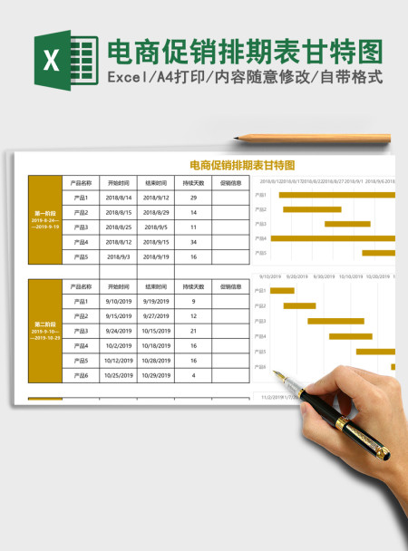 电商促销排期表甘特图Excel表格