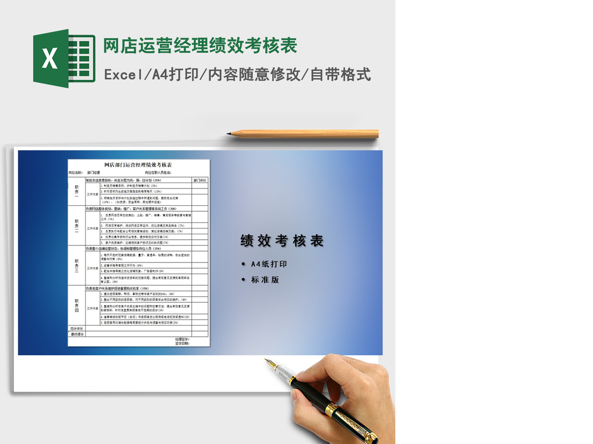 2021年网店运营经理绩效考核表免费下载 2021年网店运营经理绩效考核表免费下载