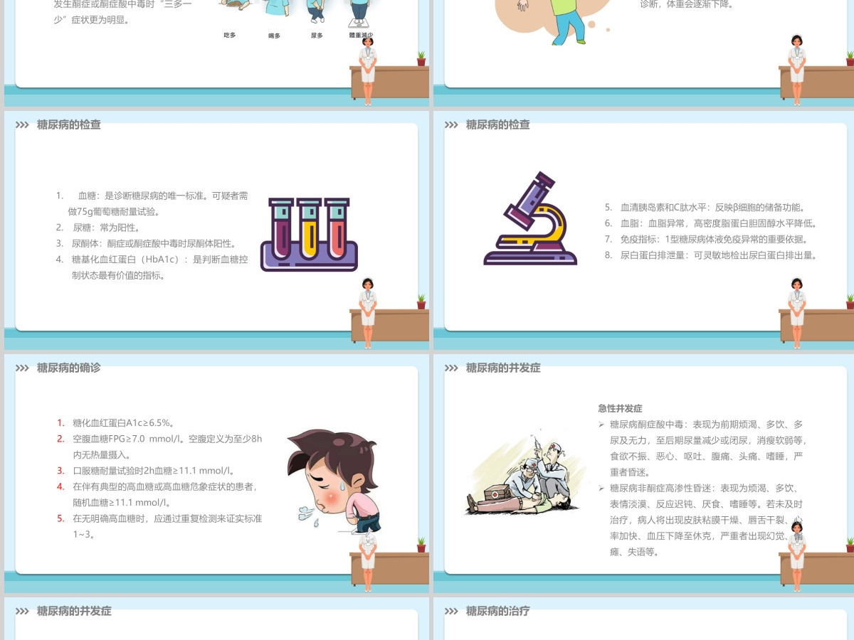 卡通简约版世界预防糖尿病知识日糖尿病健康知识PPT模板模板
