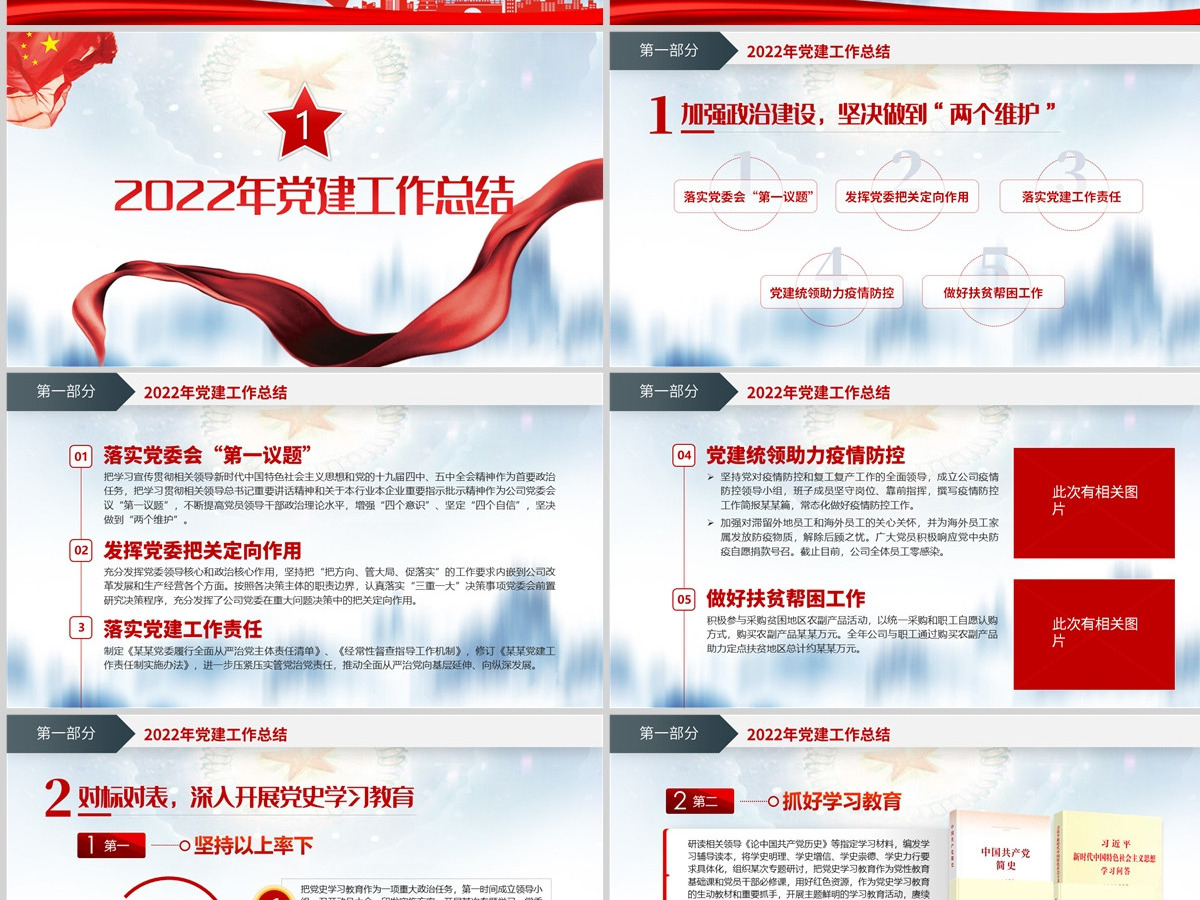 蓝色简洁党政工作总结国企党委2022党建工作总结及2023工作计划党支部汇报PPT模板-含讲稿