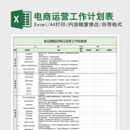 电商运营工作计划Excel表 电商运营工作计划Excel表