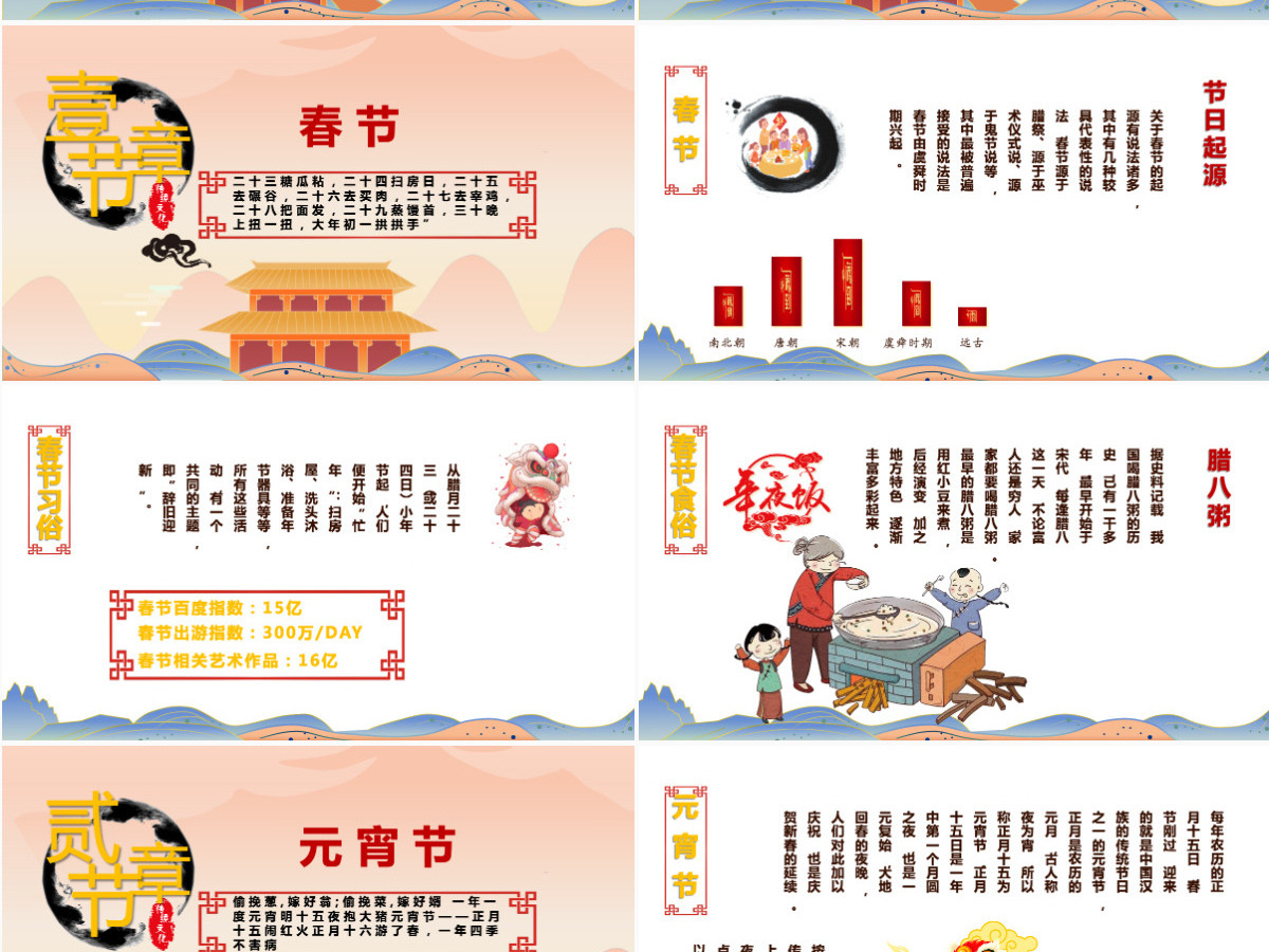 中国传统节日国潮风中国文化传统节日介绍主题班会通用模板PPT