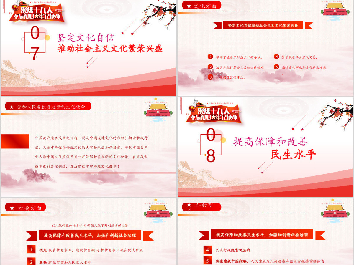 2019中国红色十九大精神PPT模板 2019中国红色十九大精神PPT模板