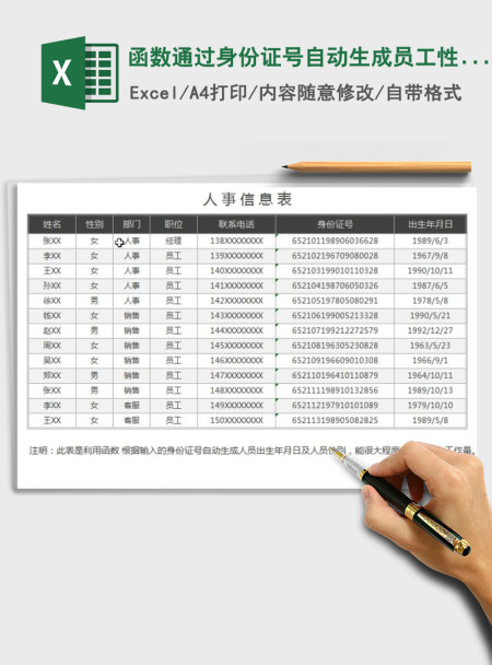 2021年函数通过身份证号自动生成员工性别及出生日期人事表