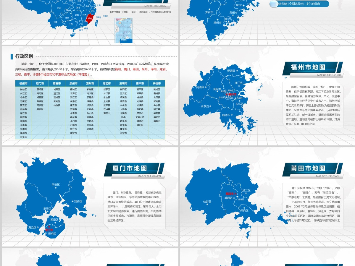 厦门市地图PPT福建省含区县可编辑可填充矢量分层地图PPT模板