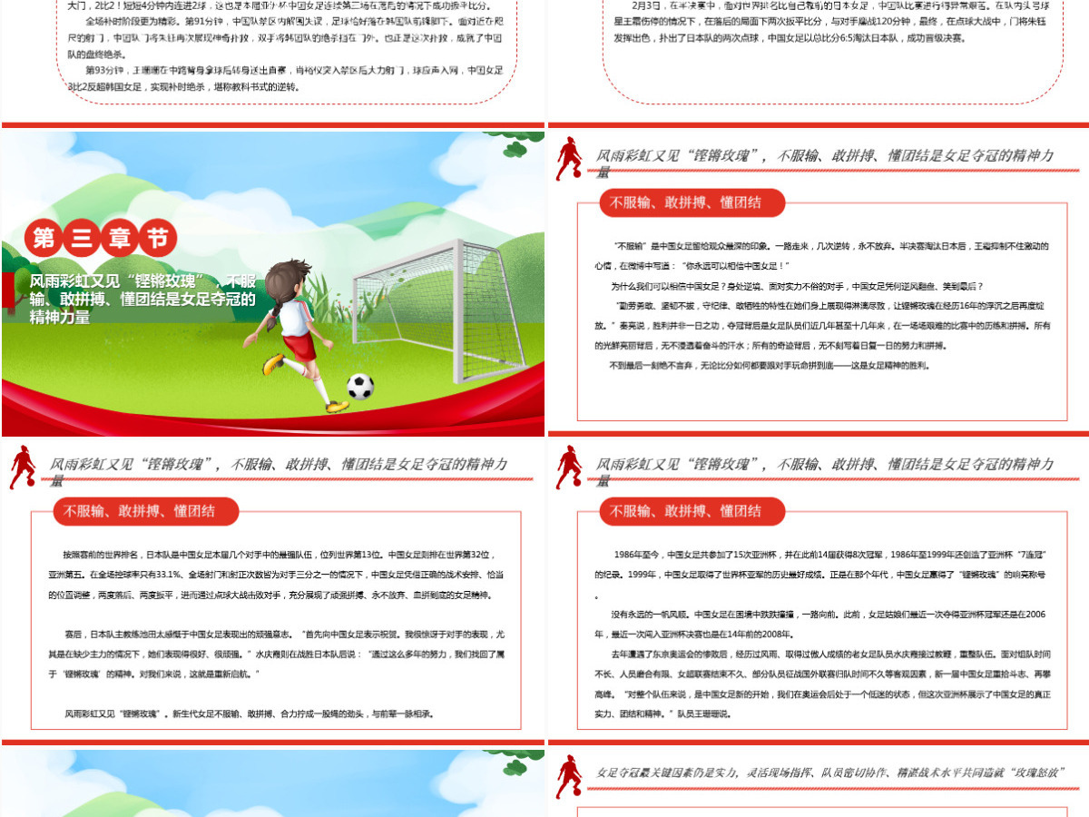 学习女足精神红色卡通风铿锵玫瑰永不言弃中国女足精神介绍课件PPT 学习女足精神红色卡通风铿锵玫瑰永不言弃中国女足精神介绍课件PPT