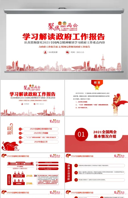 红色聚焦两会2021政府工作报告学习解读ppt-含讲稿 红色聚焦两会2021政府工作报告学习解读ppt-含讲稿